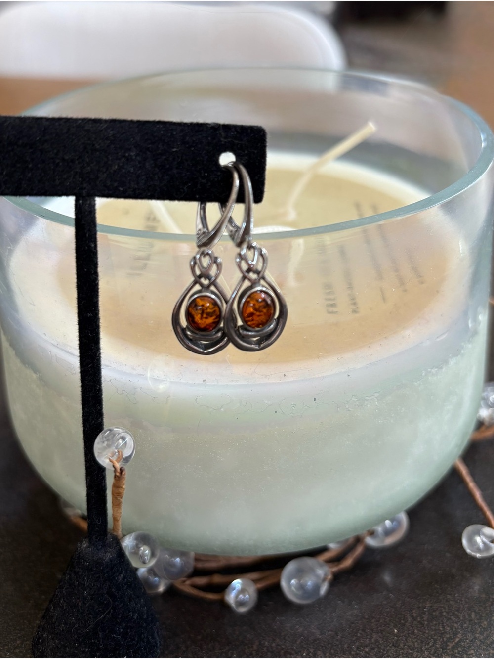 Sterling Silver Amber Teardrop Earrings